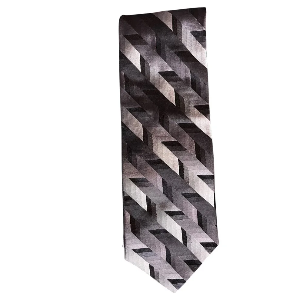 Innocenti Oro by Tom James Geometric Necktie All Silk Designer Tie Gray Black